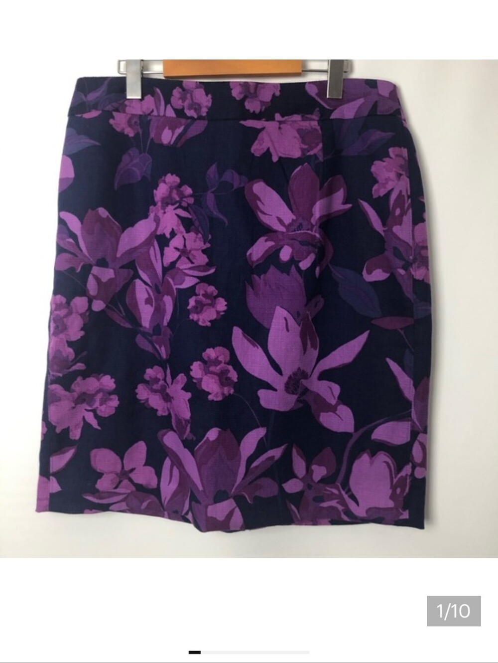 BR Cotton/ Linen Blend Purple Floral Pencil Skirt